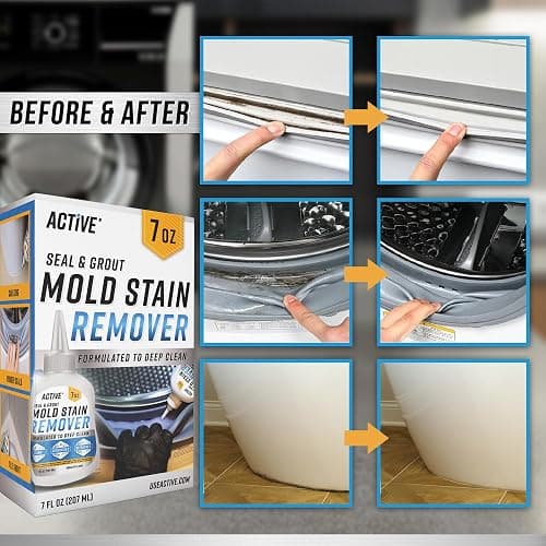 Mold Stain Remover Gel Cleaner - ACTIVE Heavy Duty Stain Cleaner for Front Loader Washing Machine Seal, Bathroom Grout, Shower, Caulk - Front Load Washer Cleaning Solution - 7 Fl Oz thumbnail 4