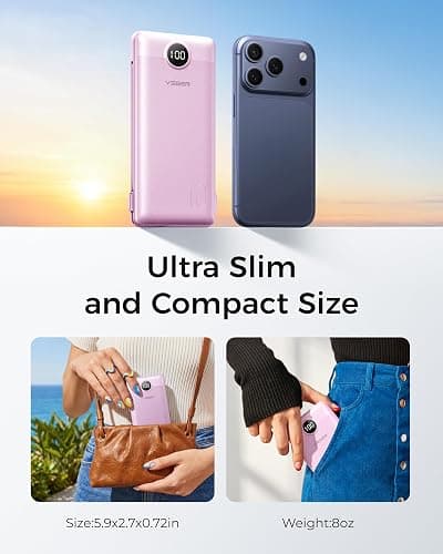 VEGER Portable Charger Power Bank with Built-in AC Plug and Cables, All in One 10000mAh Ultra Slim Travel Essentials, Fast Charging Battery Pack Compatible with iPhone, Samsung, Android, Purple thumbnail 7