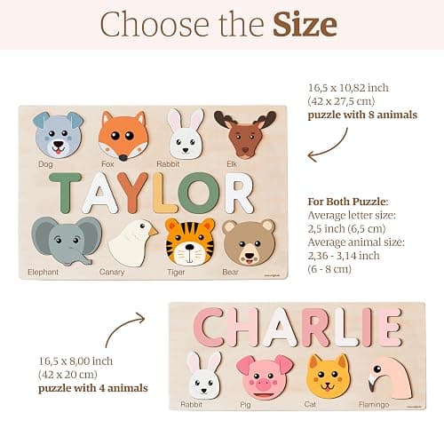 Zuzu Puzzle Personalized Name Puzzle for Toddlers 1-3 | Safari, Farm & 12 Themes | Loved by Parents | Handmade Wooden Montessori Toy | Made to Order | Perfect Personalized 1st Birthday Gift  thumbnail 3