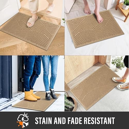 HIYARD Sturdy Front Door Mat, Absorbent Muddy Dirt Resist Welcome Door Mats Outdoor Indoor, Stain and Fade Resistant, Non-Slip Backing Entry Mat Low Profile Doormat for Entryway, 29×17, Beige thumbnail 6