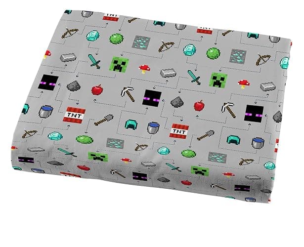 Jay Franco Kids Sheet Set with Fitted, Flat Sheets & Pillow Cover - Ultra-Soft Bedding with Pillowcase for Room Decor, Gray - Minecraft, 3 Piece Twin thumbnail 6