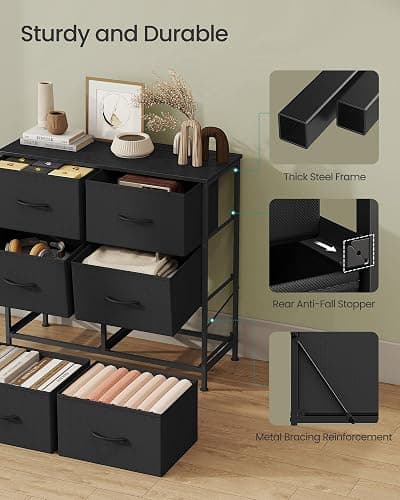 SONGMICS BELLAH Collection - Dresser for Bedroom, Chest of Drawers, Storage Organizer Unit, Closet, Entryway, Steel, 6 Drawers, Modern, Ink Black and Ebony Black ULGS123B01S thumbnail 6
