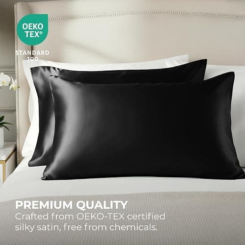 Pure Bedding Satin Pillowcase 2 Pack - Queen Size (20"x30", Black) - Silky Pillow Cases for Hair and Skin - Satin Pillow Covers with Envelope Closure - Extra Soft Premium Microfiber thumbnail 3