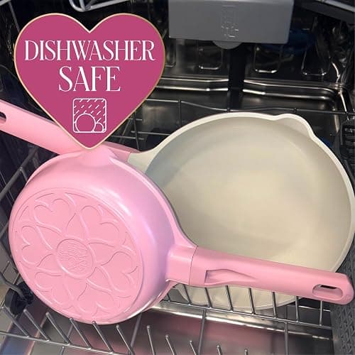 Paris Hilton Ceramic Cast Aluminum Nonstick Fry Pan, Fast & Even Heating with Easy Pour Spouts & Comfort-Grip Handle, 11-Inch, Pink thumbnail 7