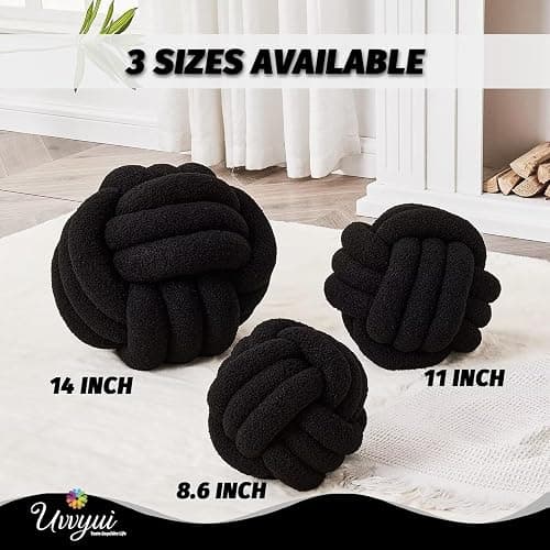 Uvvyui Knot Pillow Ball, Soft Home Decorative Pillows, Round Throw Pillow, Handmade Knotted Plush Pillow, Round Boucle Pillow Cushion (8.6 Inches Black) thumbnail 2