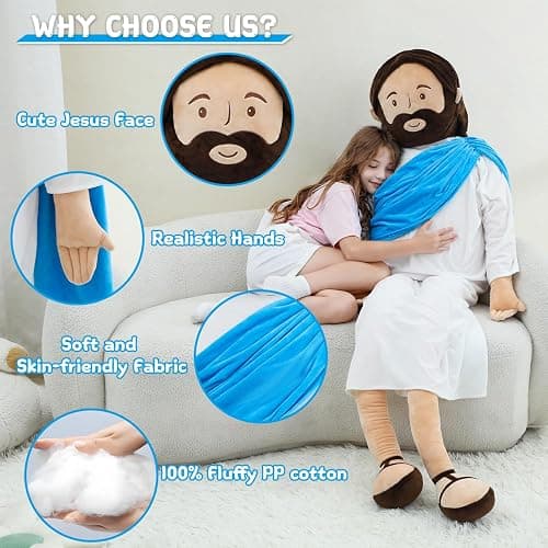 Yelakey Giant Jesus Plush 6 Ft Jesus Stuffed Doll Plushie Toy Christian Pillow Religious Decoration Gift for Christening Easter (Blue) thumbnail 3
