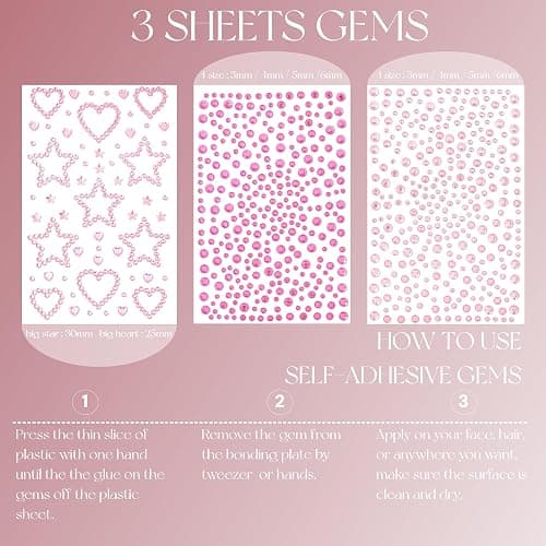 VVPESCA Pink Face Gems Self-Adhesive Hair Stickers Accessories for Women | Pink Hair Gems Bling Heart Star Jewels for Makeup, Festival Stick on Rhinestone Stickers, Glitter Rave Accessories for Girls thumbnail 6