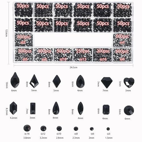 HNUIX Nail Rhinestones - 4550pcs Crystals Black, Multiple Shape Gems, Flatback Rhinestones, with Kit and Glue Gel, for Nail Art thumbnail 2