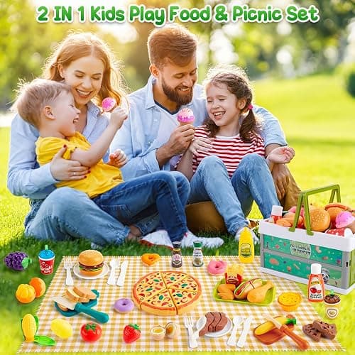 78Pc Pretend Play Food for Kids Kitchen, Cutting Toy Food with Storage Basket, Play Kitchen Accessories, Food Toys with Veggies, Fruits, Fake Food with Pizza Toy, Pretend Food, Boys Girls Gift thumbnail 2
