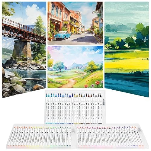 KEMYR Watercolour Pens Set with Brush Tips – 72 Rich Vivid Colours,3 Blender Pens for Smooth Blending, Watercolour Brush Pens Professional Art Supplies for Drawing, Coloring Books, Calligraphy thumbnail 6