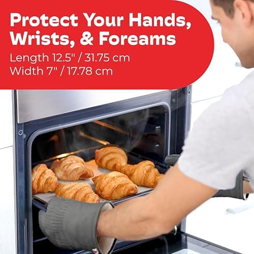 Big Red House - Silicone Oven Mitts - Gray Set of 2-12.5" - Heat Resistant to 536 F / 280 C Kitchen Gloves - Professional Grade Protection Hot Cooking Baking thumbnail 3