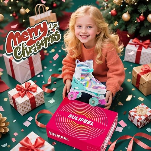 SULIFEEL Rainbow Unicorn 4 Size Adjustable Roller Skates for Girls Boys for Kids Ages 3-5 5-8 6-12 Children Skates Indoor Outdoor thumbnail 5