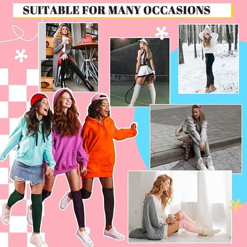 Pleneal Leg Warmers for Women - Leg Warmers 80s Ribbed Knitted Long Socks for Yoga Party Sports Fashion Accessories thumbnail 7