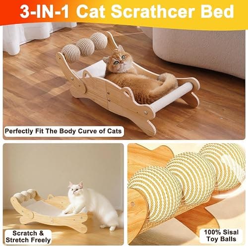 ERGTFVN Cat Scratcher Bed, Heavy Duty Sisal Cat Scratching Post with Hammock for Indoor Cats, Natural Wood Cat Lounge for Sleeping & Scratching, Stable Bed for Large Cats thumbnail 5