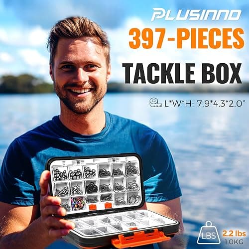 PLUSINNO 264/397pcs Fishing Accessories Kit, Organized Fishing Tackle Box with Tackle Included, Fishing Hooks, Fishing Weights Sinkers, Swivels, Beads, Fishing Gear Set Equipment for Bass Trout thumbnail 3