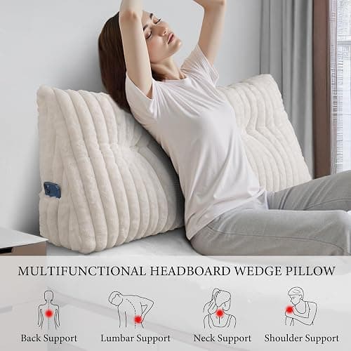 Dorivalley Headboard Pillow Queen, Triangular Wedge Pillow Headboard Queen, Cushion Headboards Reading Pillows, Backrest Pillows for Sitting in Bed or Working with Removable Cover, Beige thumbnail 3