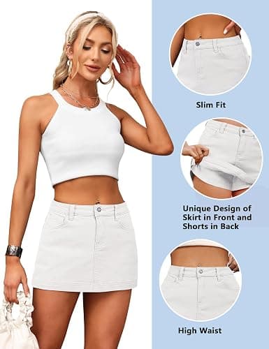 BISUAL Denim Skort for Women High Waist Mini Denim Skirt Casual Stretch Jean Skirts for Women Denim with Pockets thumbnail 5