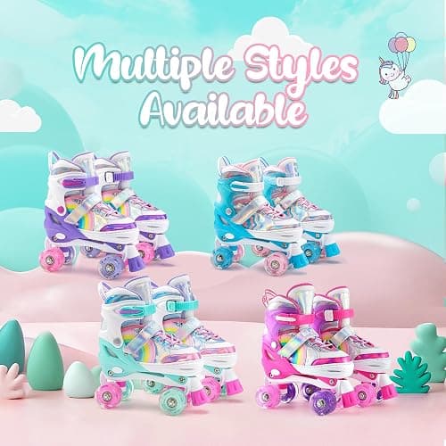 SULIFEEL Rainbow Unicorn 4 Size Adjustable Light up Roller Skates for Girls Boys for Kids thumbnail 7