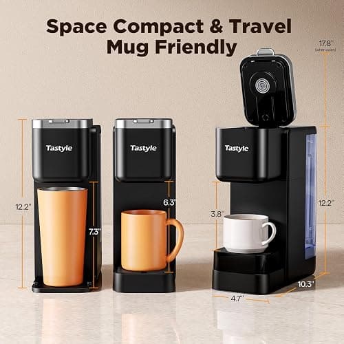 Tastyle Hot & Iced Coffee Maker with Magnetic K-Pod Holder, Fits 7.3'' Mug | Stores 10 Pods, for K Cup & Grounds, Compact for Home, Office & RV, Brew 6-24oz Coffee, 40 oz Removable Tank, K330CH, Black thumbnail 2