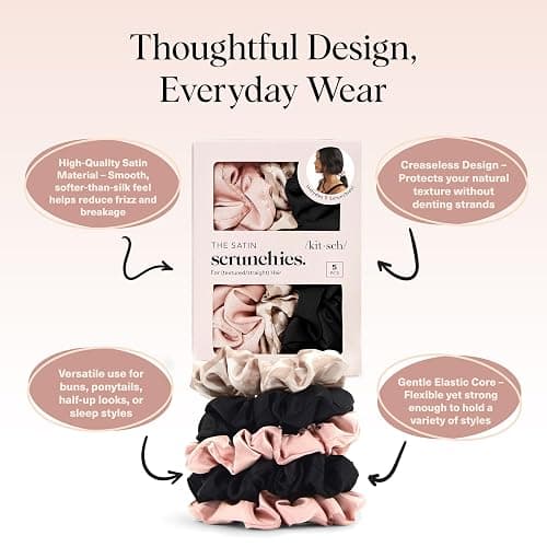 Kitsch Satin Scrunchies for Women - Softer Than Silk Scrunchies | Hair Ties No Damage for Frizz-Free Sleep | Perfect for Day or Night Hair Accessories | Ideal Gifts for Women - Assorted, 5pcs thumbnail 3