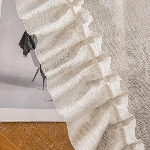 Farmhouse Curtains 84 Inches Long 2 Panels Natural Linen Textured Ruffle Curtains for Bedroom Living Room, Rod Pocket Privacy Flowy Drapes Semi-Sheer Cottage Scalloped Edge Curtain Set, W47xL84 Inch thumbnail 6