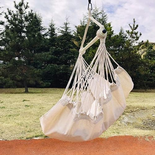 Highwild Hammock Chair Hanging Rope Swing - Max 500 Lbs - Steel Spreader Bar with Anti-Slip Rings - for Any Indoor or Outdoor Spaces (Beige) thumbnail 9