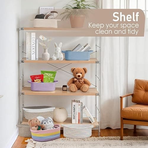 JMvicyroam Woven Basket,Small Rope Storage Bin with Handles & Ribbon Bag, Organizer for Shelves Closets,Gift Basket Empty for Birthday,Books,Dog Toys,White thumbnail 7