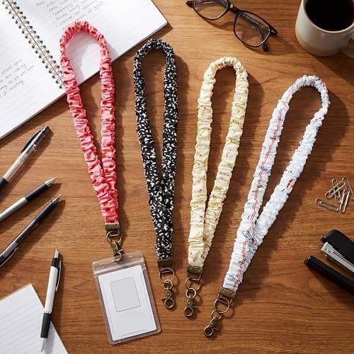 SmoothNovelty 4 Pcs Teacher Scrunchie Lanyards Bulk Cute Apple Notebook Pencil Elastic Stretchy Neck Lanyard for Women Teacher Lanyard for ID Badges and Stretchy Scrunchie Keychain Back to School Gift thumbnail 2