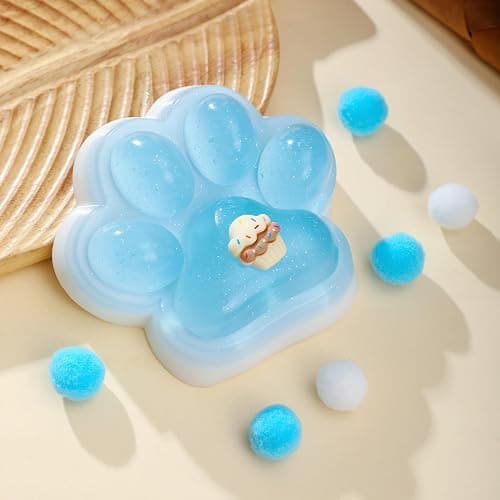 Handmade Cat Paw Taba Squishy Toys,Anxiety and Relaxation Perfect Desk Accessory for Stress Relief Toys (Blue Transparent) thumbnail 2