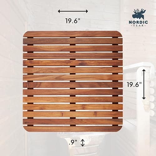 Nordic Style Premium Teak Shower + Bath Mat for Indoor + Outdoor Use | Non-Slip Wooden Platform for Spa, Sauna, Shower, Pool, Bath, Hot Tub | Flooring Decor and Protector (Oiled Finish, 19.6" x 19.6") thumbnail 3