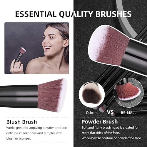 Makeup Brushes BS-MALL Premium Synthetic Foundation Powder Concealers Eye Shadows Makeup 14 Pcs Brush Set, Rose Golden, with Case (Black) thumbnail 3