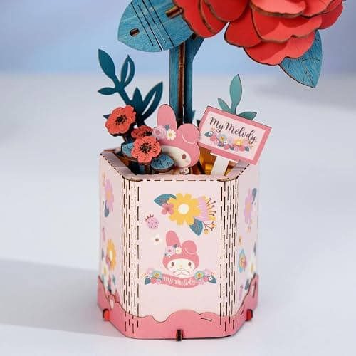 Hands Craft Hello Kitty and Friends My Melody Red Camellia 3D Wooden Puzzle Kit | DIY Flower Model | Arts & Crafts for Adults & Kids | Creative Hobby Kits | Wood Building Set | Unique Gift thumbnail 4
