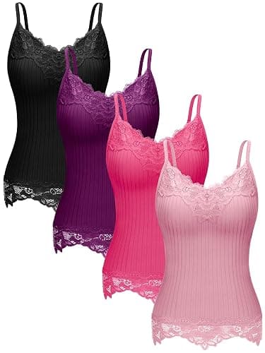 Fourluoo Women's Long Lace Tank Tops lace Camisole Patchwork Tops for Women - Image 1