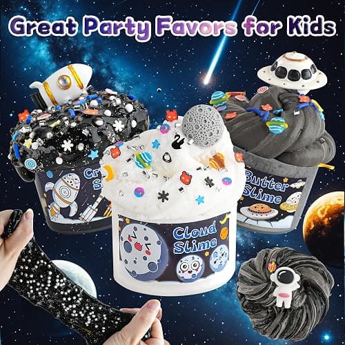6 Pack Galaxy Slime Kit - Cloud Slime, Butter Slime & Clear Slime, Black Slime for Kids with Slime Add-ins, 360ml Slime Kit for Boys & Girls Birthday, Halloween, Christmas, Easter Party Favors thumbnail 5