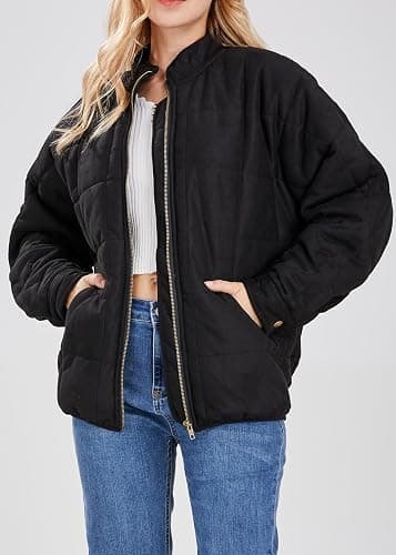 utcoco Women's Causal Lightweight Jacket Stand Collar Long Sleeve Zip Up Winter Coats for Women thumbnail 5