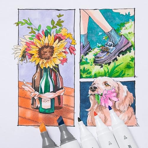 Ohuhu Alcohol Markers, Slim Chisel and Fine Dual Tip Art Marker Set for Colouring Drawing Highlighting - 24 Basic Colours Alcohol Based Ink for Artists Adult(Unique Ergonomic Design) thumbnail 7