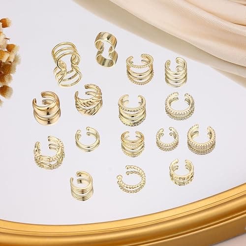 WAINIS 16PCS Ear Cuff Earrings for Women Non Piercing Ear Cuffs Clip On Cartilage Earrings Lightweight Fake Earrings Set thumbnail 7