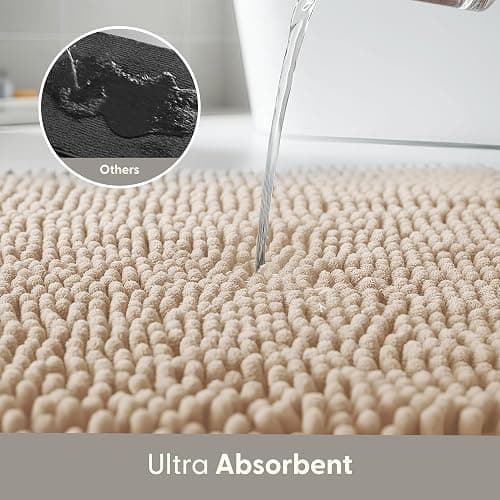 KEPLIN Non-Slip Microfibre Bath & Toilet Mat - Soft, Plush & Comfortable Rug with Machine Washable Design - Water Absorbent & Quick Drying to Keep Bathroom & Home Hygienic & Clean - (40x60cm) Beige thumbnail 4