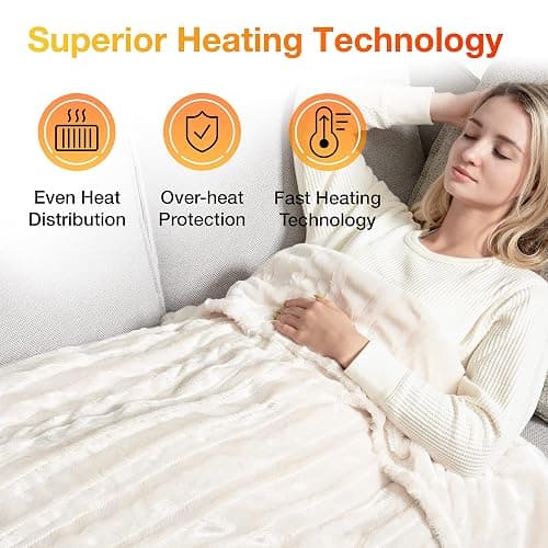 WOOMER Electric Heated Throw Blanket, Soft Faux Fur Fast Heating Blanket, 4 Heating Levels & 4 Hours Auto Off (50"x 60"), Machine Washable, Over-Heat Protection, ETL Certification thumbnail 6