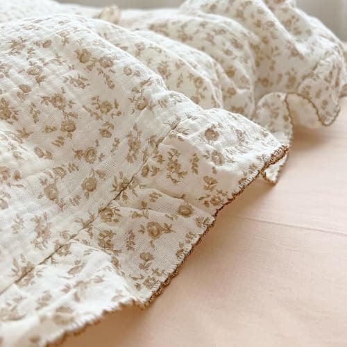BuLuTu Cotton Muslin Kids Toddler Pillowcase Standard Cute Camellia Flowers Super Soft Travel Pillow Nursery Pillowcase for Boys,Girls,Bedding Decor Machine Washable, Durable Pillowcase,1 Piece thumbnail 5