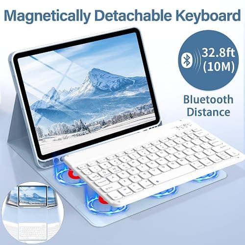 BQDIYOO Case for iPad Air 7th/6th 11-inch M3/M2 (2025/2024) & 10.9 inch Air 5th 4th Gen with Keyboard 2022 2020, Detachable Wireless Keyboard Cover with Pencil Holder, Auto Sleep/Wake, Blue thumbnail 4