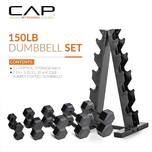 CAP Barbell Rubber Coated Dumbbell Weight Set with Vertical Rack | 100 lb, 150 lb, and 210 lb Options thumbnail 2