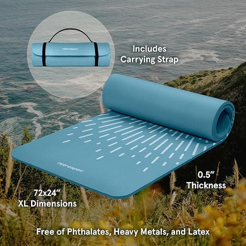 Retrospec Solana Yoga Mat Thick 1/2in Non-Slip Workout Mat with Nylon Strap - 72x24in Exercise Mat for Pilates, Stretching & Fitness - BPA Free, Easy Clean thumbnail 2