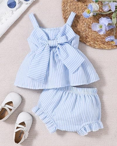 AuralBabe Newborn Baby Girl Clothes Summer Outfits Infant Ruffle Sleeveless Cute Bow Tank Tops 3 6 12 18 Months thumbnail 5