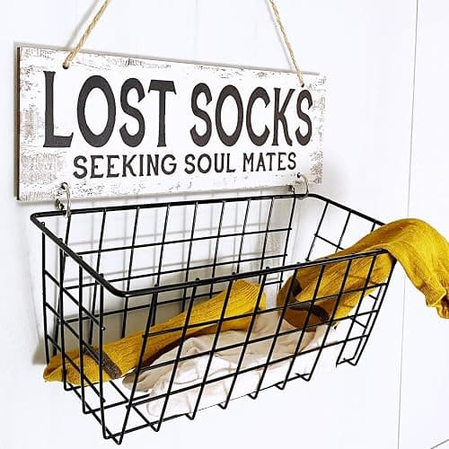 Togestar Lost Socks Laundry Sign And Basket, Wall-Mounted Lost Sock Organizer, Laundry Room Organization thumbnail 2