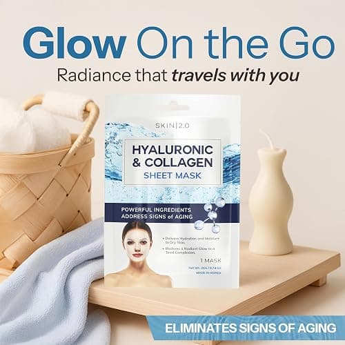 Skin 2.0 Hyaluronic Acid & Collagen Sheet Mask - Hydrating, Anti-Aging, Firming - Dermatologist Tested Korean Skincare - Clean Beauty, Natural Ingredients, Cruelty-Free, All Skin Types - Pack of 5 thumbnail 4