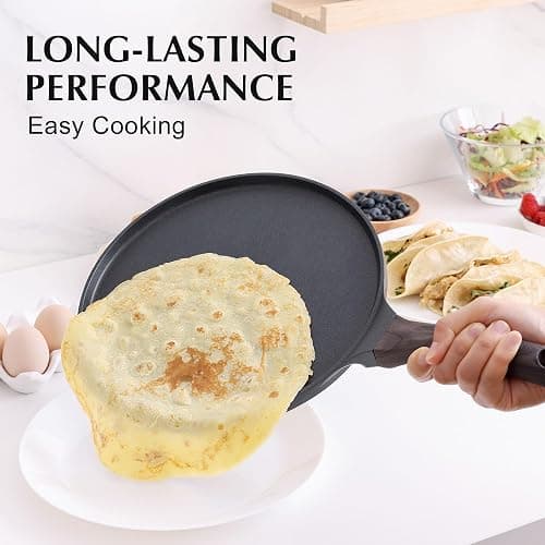 SENSARTE 12 Inch Nonstick Crepe Pan Granite Coating Pancake Pan Black | Swiss Granite Coating Dosa Pan Pancake Flat Skillet Tawa Griddle with Stay-Cool Handle, Induction Compatible thumbnail 4