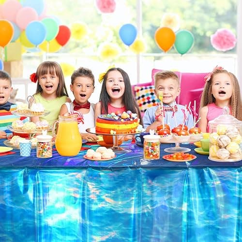 3 Pcs Iridescent Waves Tablecloths - Disposable Plastic Ocean Blue Table Cloth Rectangle Table Covers for Under the Sea Beach Surf Pool Party Birthday Party Decorations, 54 x 108 Inch thumbnail 2