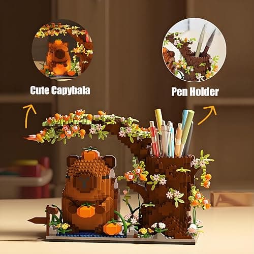Capybara Building Blocks Set -1880PCS Cute Animals & Flowers Building Bricks Kit Kawaii Capybara Gifts Toy for Kids Age 12+, Capybara Stuff Pen Holder&Desk Organizer, Arts &Crafts for Boys Girls Adult thumbnail 3