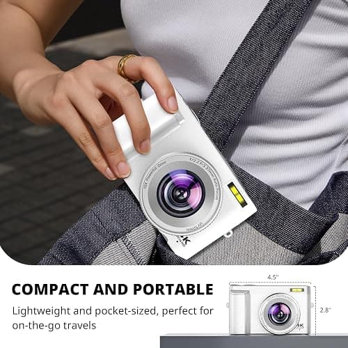 Duluvulu 4K Digital Camera for Photography Autofocus, 2026 Latest 48MP Vlogging Camera for YouTube with SD Card, 2 Batteries, 3" 180°Flip Screen Compact Travel Camera for Teens with 16X Zoom,Off White thumbnail 4